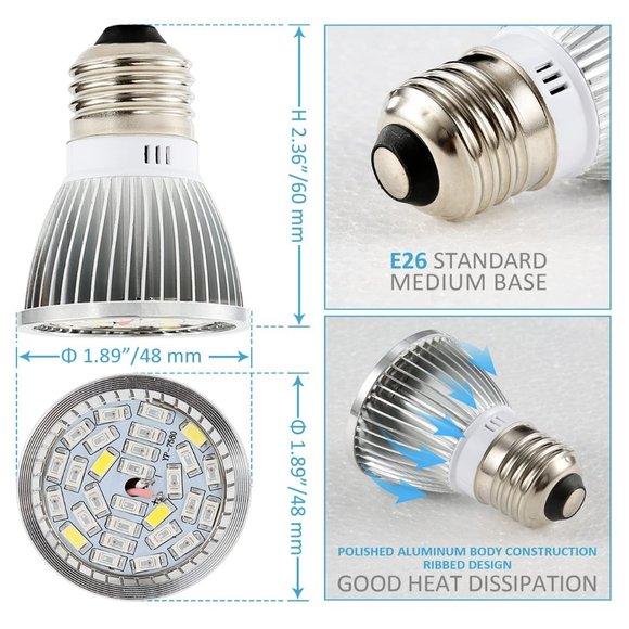 4 Pack US 28W Full Spectrum E27 E26 LED Grow Light for Veg Bloom Indoor Plant - Picture 3 of 7